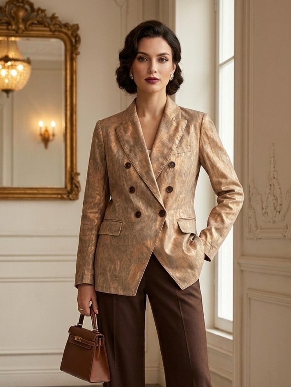 Mason's Forte Dei Marmi "Caroline" Gold Foil Linen Blazer